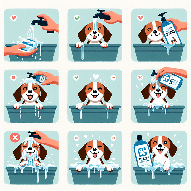 Beagle enjoying a bath with dog-formulated shampoo