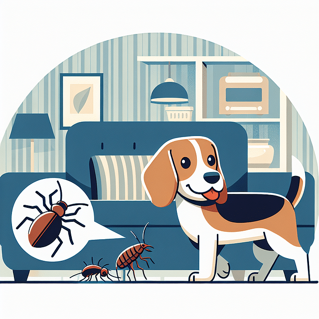 Beagle identifying pests in a home setting