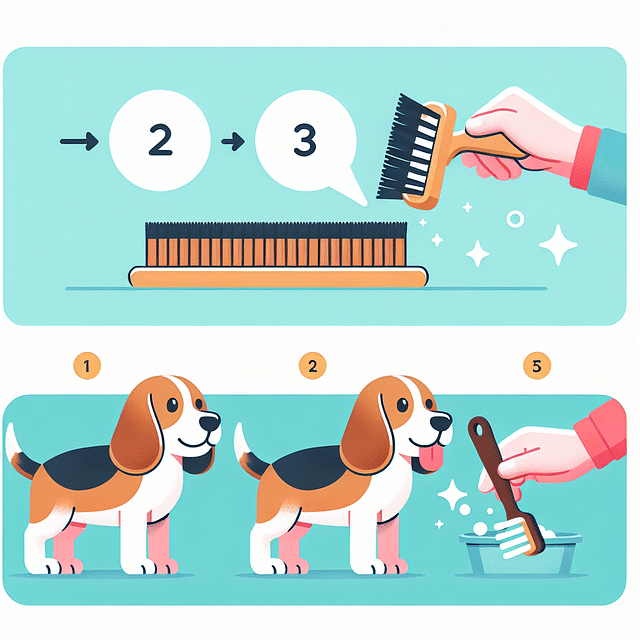Beagle being brushed with a medium-bristle brush