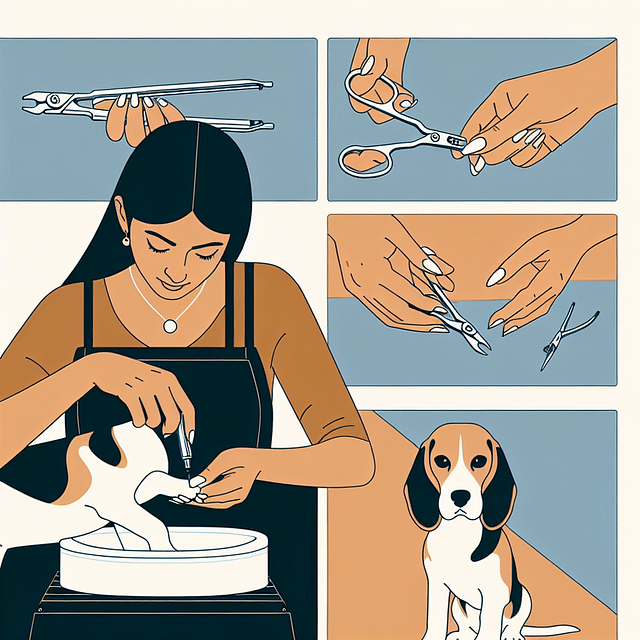 Trimming a Beagle's nails with dog nail clippers