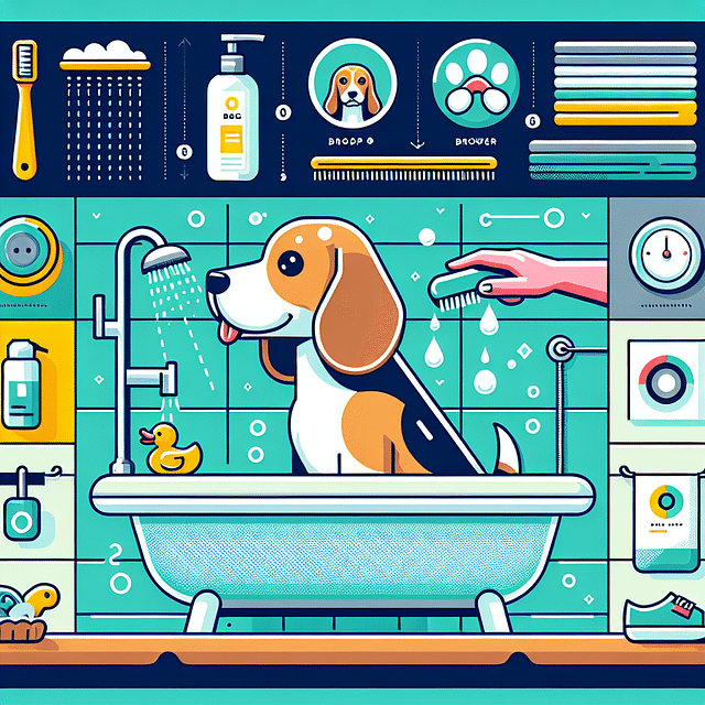 bathing a Beagle in a tub