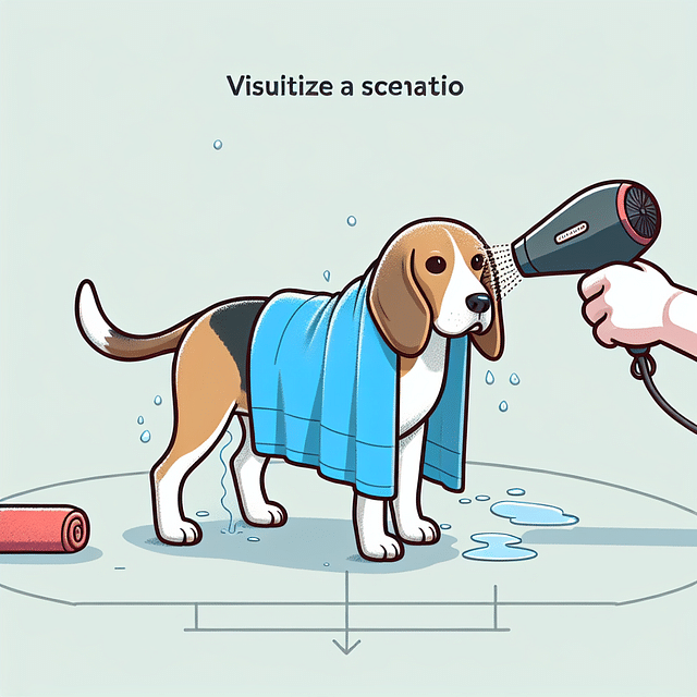 drying a Beagle with a towel and hairdryer