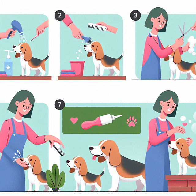 giving a Beagle a treat after grooming