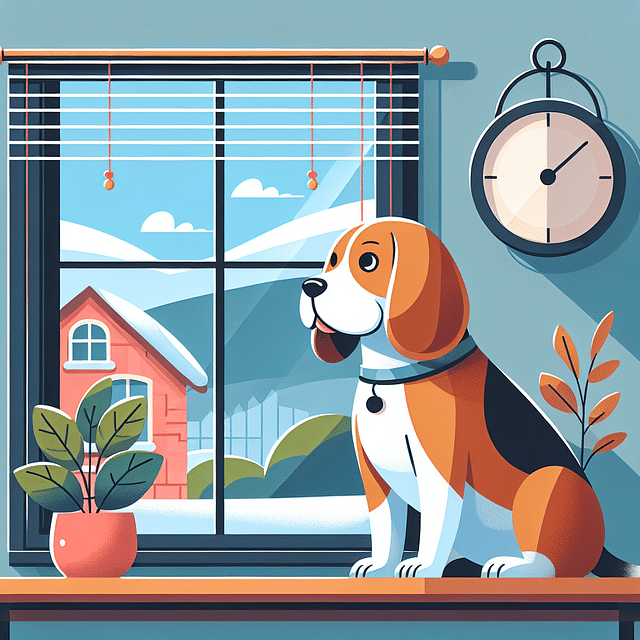 Beagle looking out of a window with a view blocker