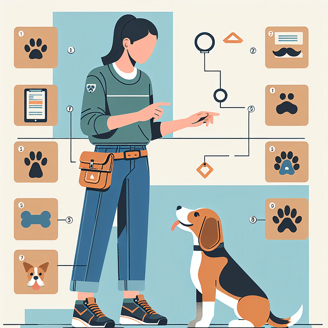 Professional dog trainer working with a Beagle