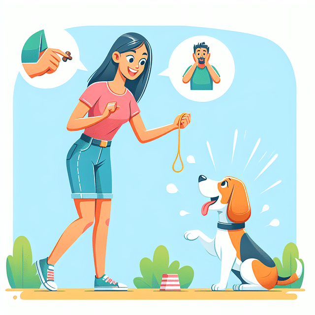 Owner praising a Blue Tick Beagle during a training session