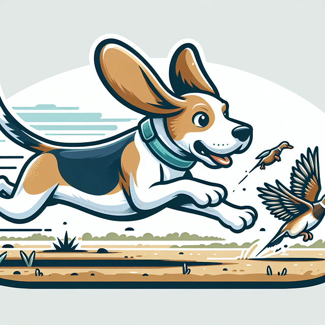 Blue Tick Beagle on a hunt, chasing live game under supervision