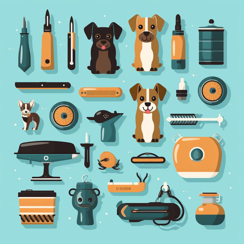 A collection of dog grooming supplies.