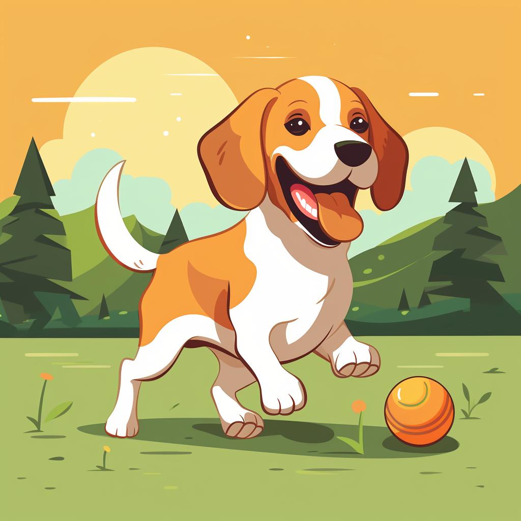 A Lemon Beagle playing fetch in a park
