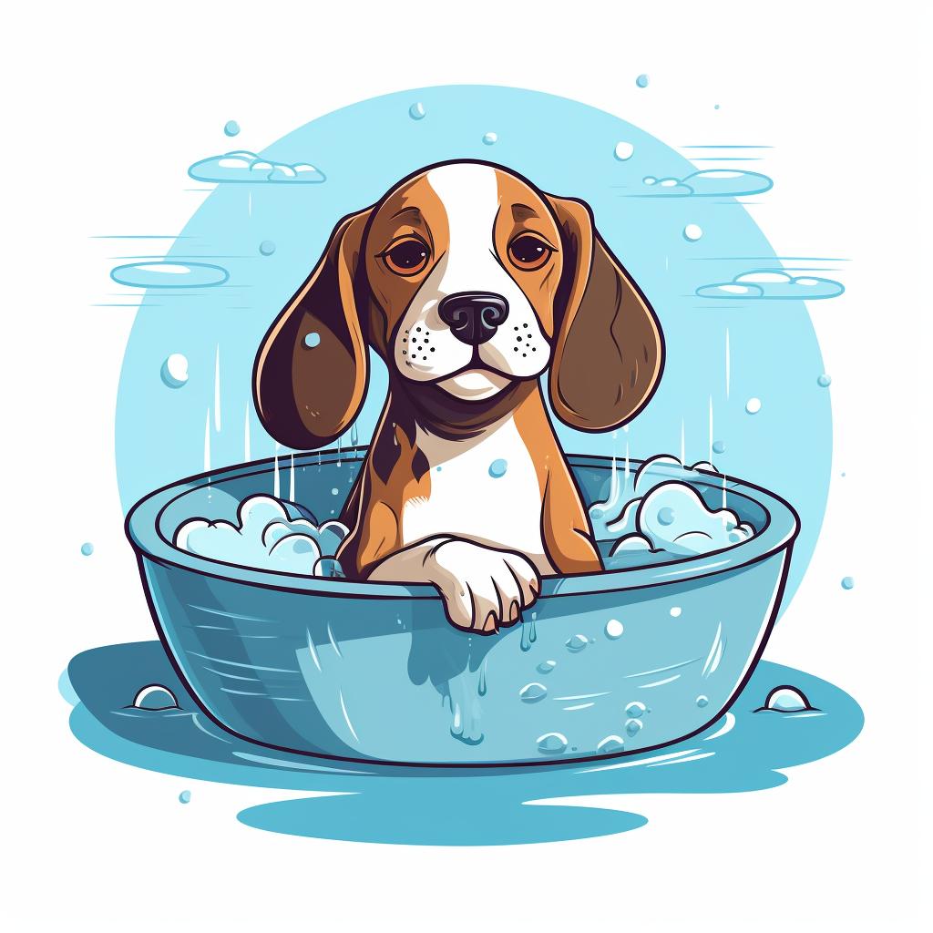 A Blue Tick Beagle enjoying a bath.