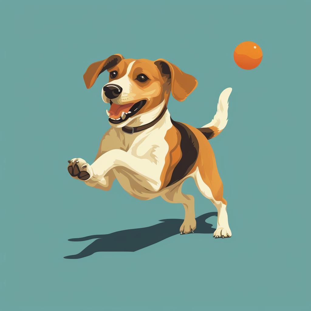A Beagle Terrier Mix fetching a ball