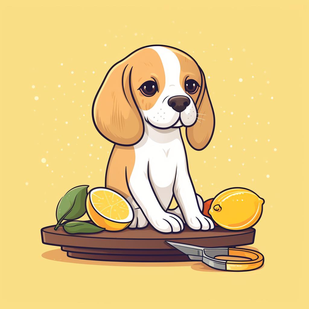 A Lemon Beagle being brushed