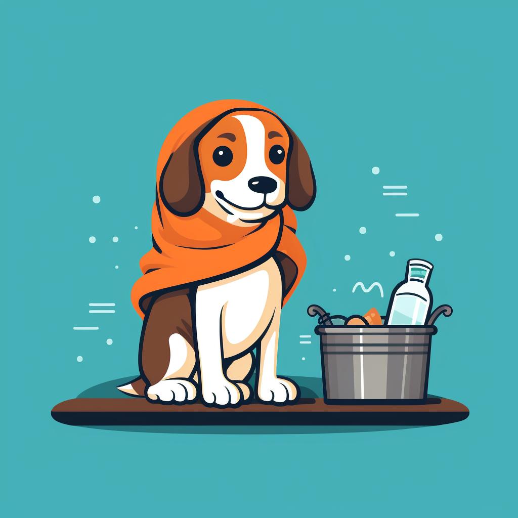 A person drying a Beagle with a towel