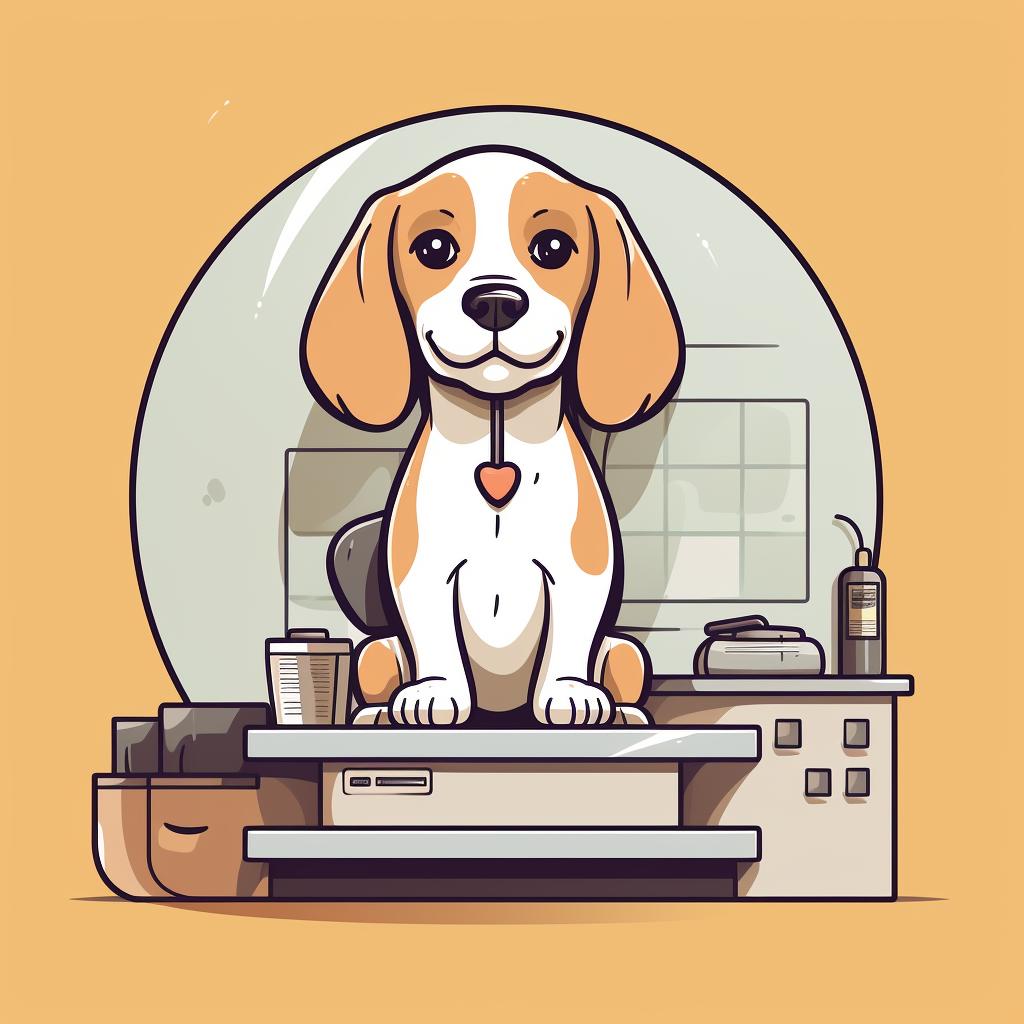 A Lemon Beagle at the vet for a check-up