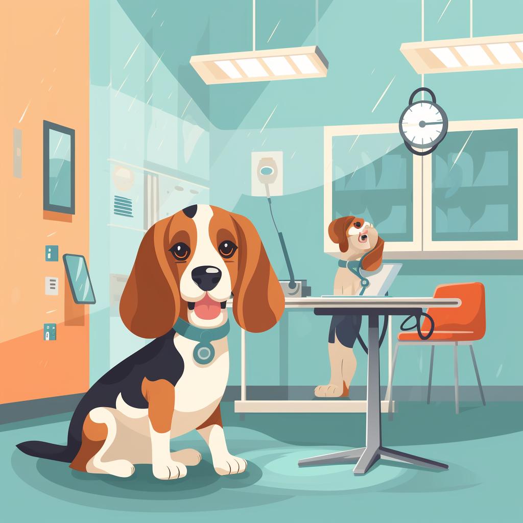 A Beagle at the vet for a check-up