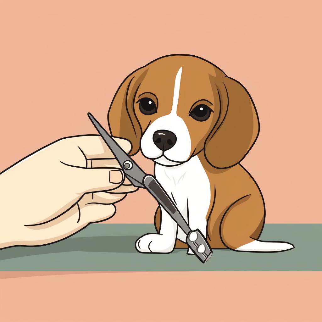 A person carefully trimming a Beagle's nails with dog nail clippers